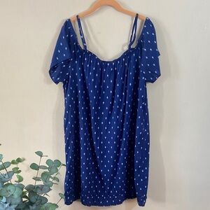 Old Navy Blue Cold Shoulder Shift Dress Boho Peasant Mini NWT Large Comfy Summer
